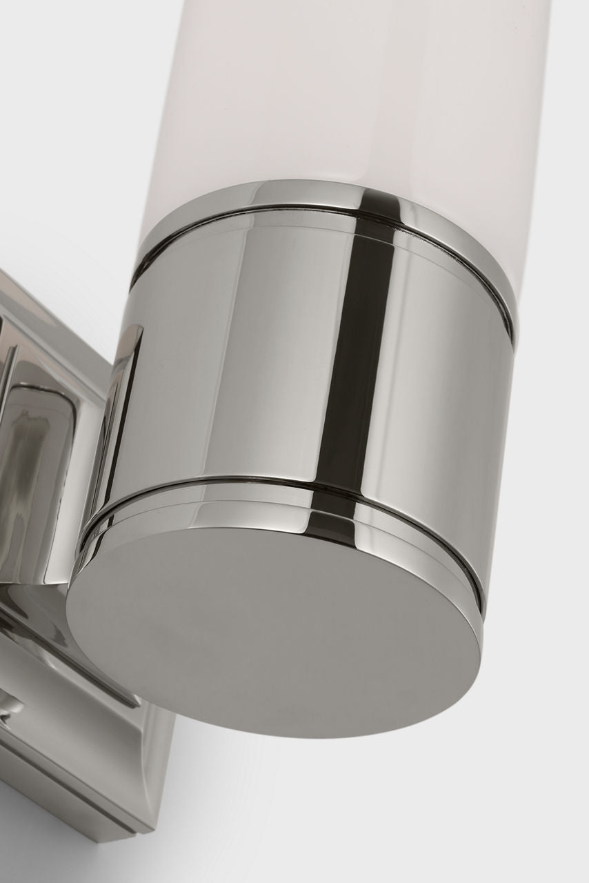 Halford 14" Bath Sconce | Polished Nickel | White Glass