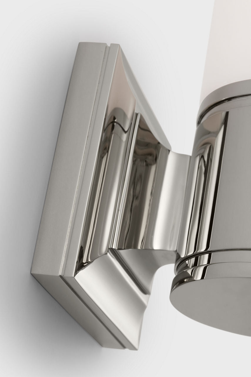 Halford 14" Bath Sconce | Polished Nickel | White Glass