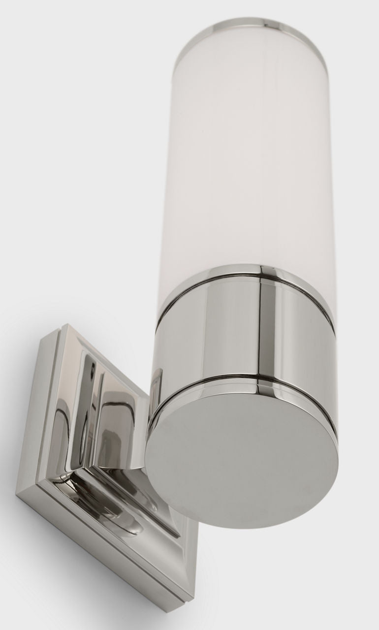 Halford 14" Bath Sconce | Polished Nickel | White Glass