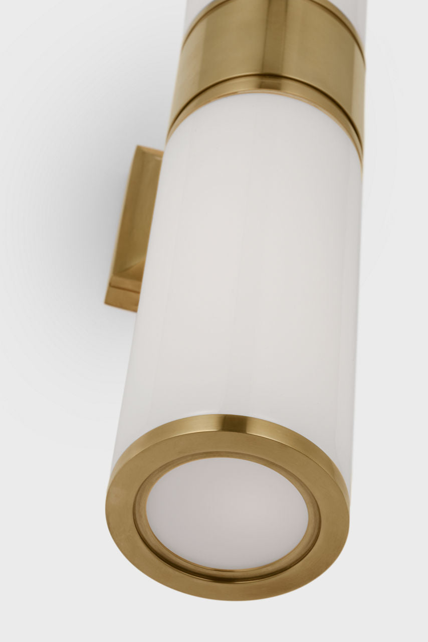 Halford 22" Double Bath Sconce | Antique-Burnished Brass | White Glass