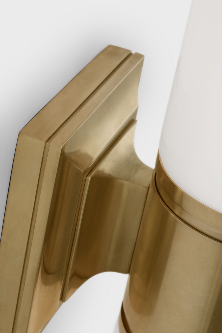Halford 22" Double Bath Sconce | Antique-Burnished Brass | White Glass