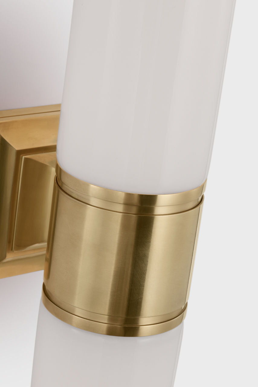 Halford 22" Double Bath Sconce | Antique-Burnished Brass | White Glass