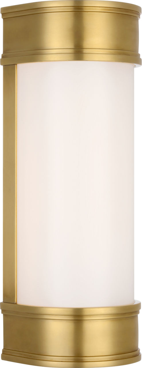 Marden 12" Salon Bath Sconce | Antique-Burnished Brass | White Glass