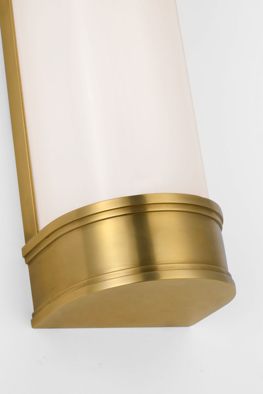 Marden 12" Salon Bath Sconce | Antique-Burnished Brass | White Glass