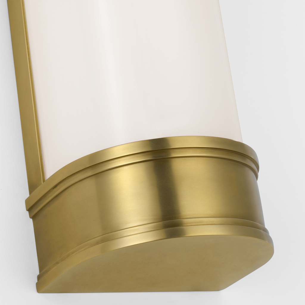 Marden 12" Salon Bath Sconce | Antique-Burnished Brass | White Glass