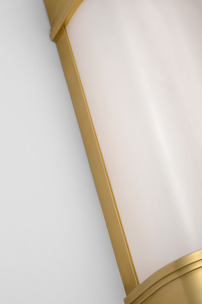 Marden 12" Salon Bath Sconce | Antique-Burnished Brass | White Glass