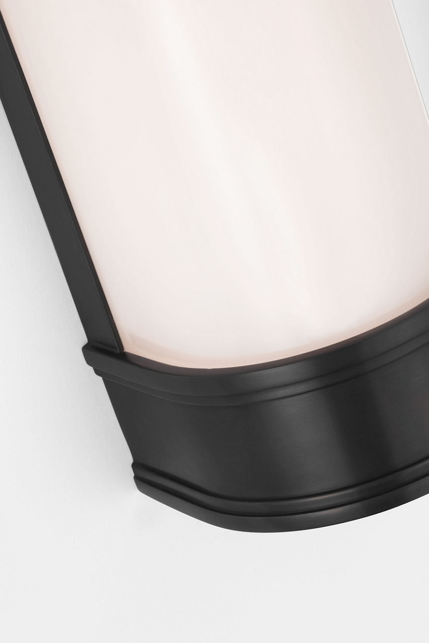 Marden 12" Salon Bath Sconce | Bronze | White Glass