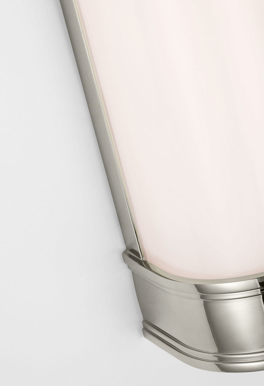 Marden 18" Salon Bath Sconce | Polished Nickel | White Glass