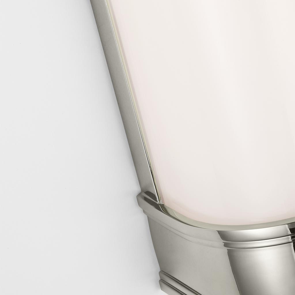 Marden 18" Salon Bath Sconce | Polished Nickel | White Glass