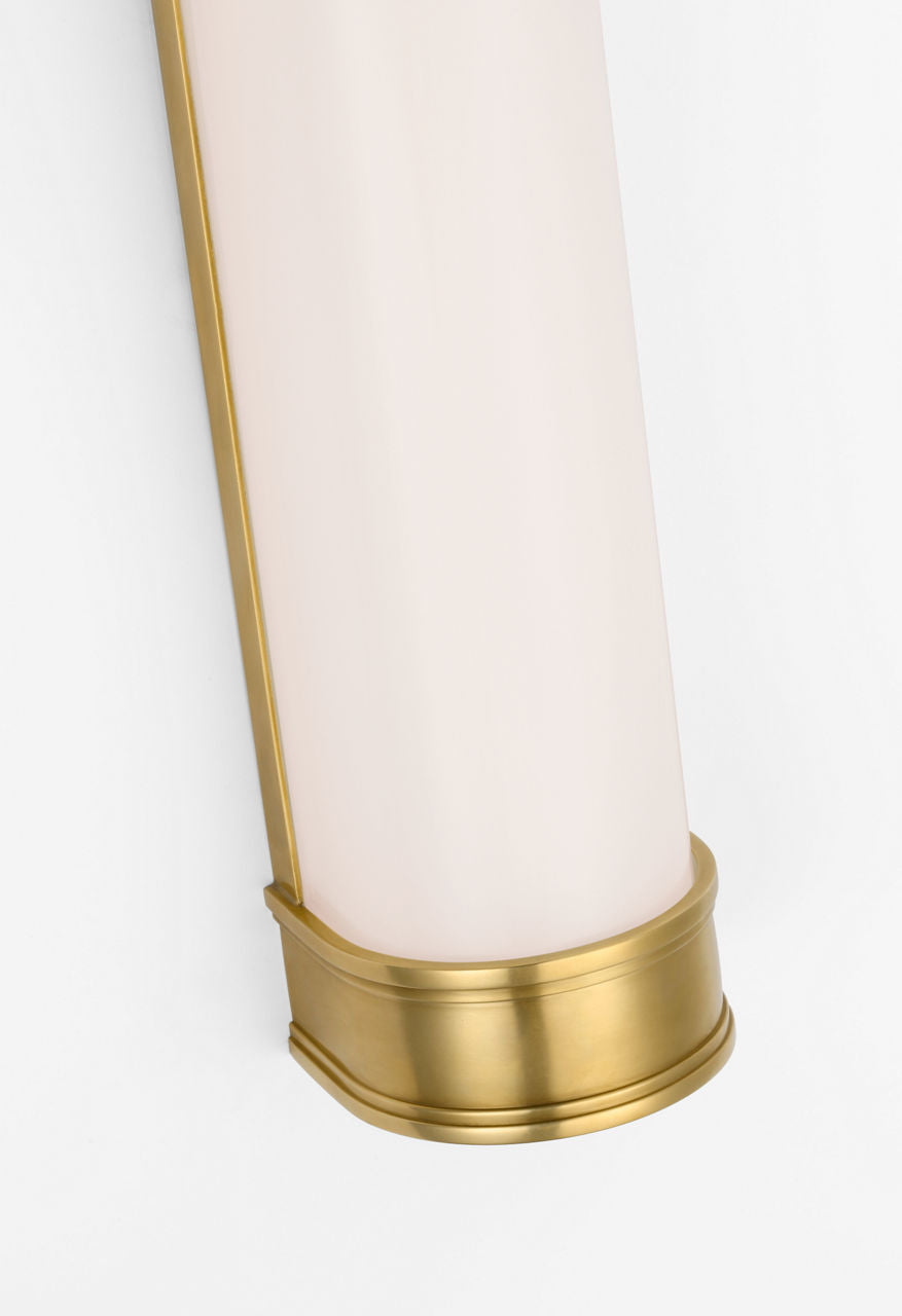 Marden 30" Salon Bath Sconce | Antique-Burnished Brass | White Glass