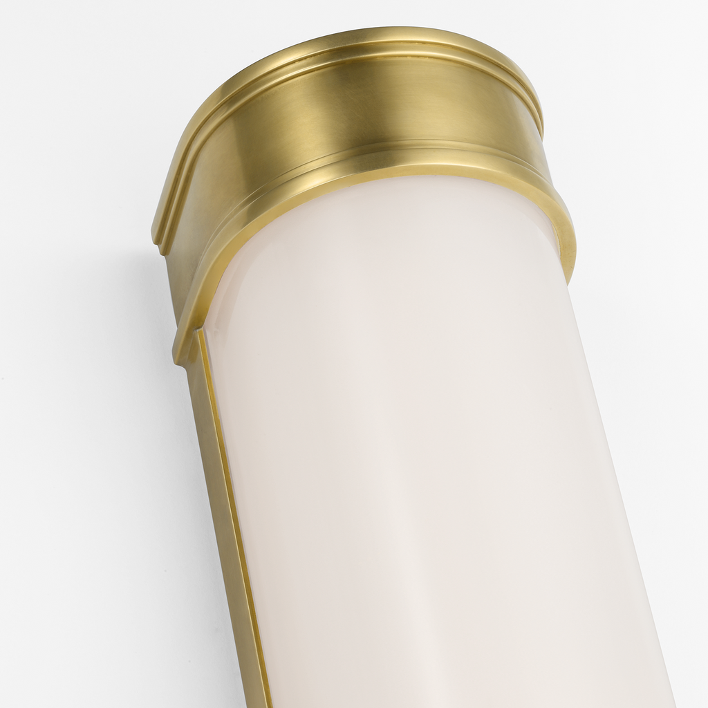 Marden 30" Salon Bath Sconce | Antique-Burnished Brass | White Glass