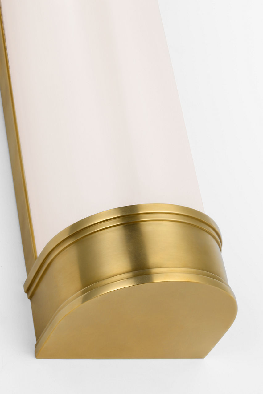 Marden 30" Salon Bath Sconce | Antique-Burnished Brass | White Glass