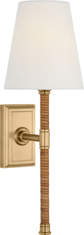 Basden 16" Tail Sconce | Antique-Burnished Brass and Natural Rattan | Linen Shade