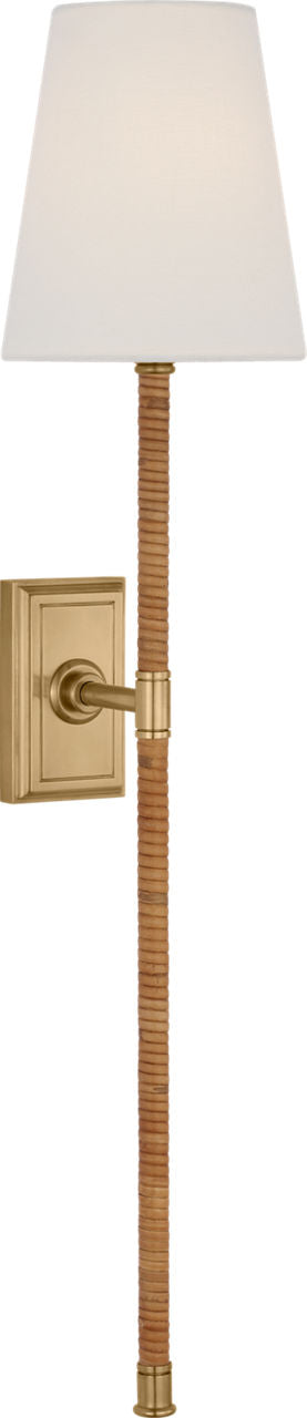 Basden 29" Tail Sconce | Antique-Burnished Brass and Natural Rattan | Linen Shade
