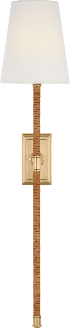Basden 29" Tail Sconce | Antique-Burnished Brass and Natural Rattan | Linen Shade