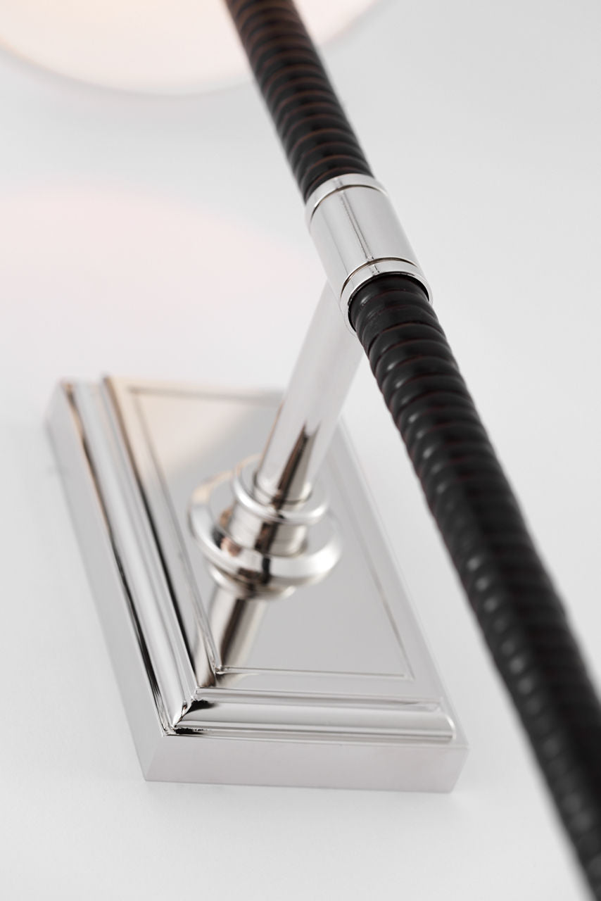 Basden 29" Tail Sconce | Polished Nickel and Black Rattan | Linen Shade
