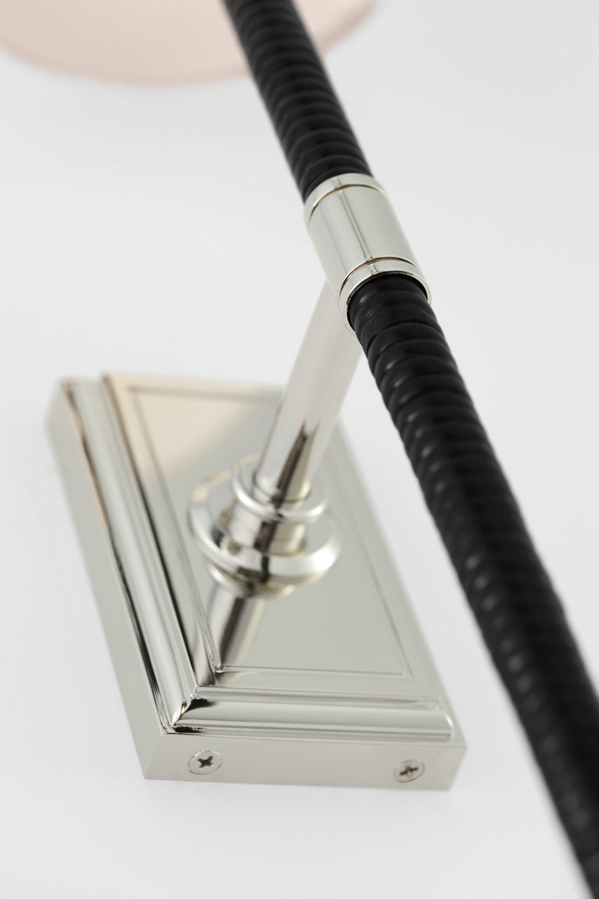 Basden 29" Tail Sconce | Polished Nickel and Black Rattan | Linen Shade