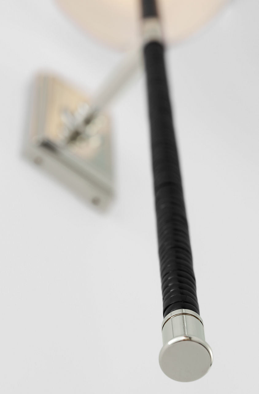 Basden 29" Tail Sconce | Polished Nickel and Black Rattan | Linen Shade