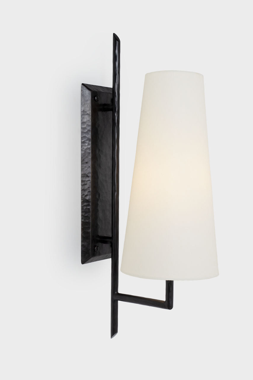 Ashton Large Single Sculpted Sconce | Aged Iron | Linen Shade