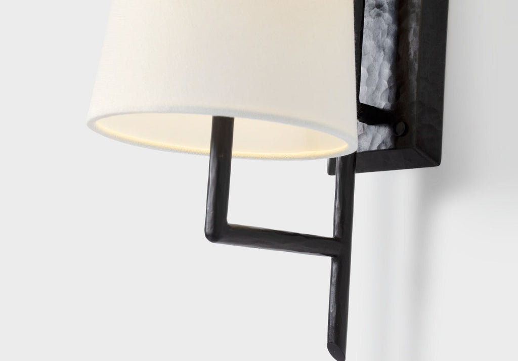 Ashton Large Single Sculpted Sconce | Aged Iron | Linen Shade