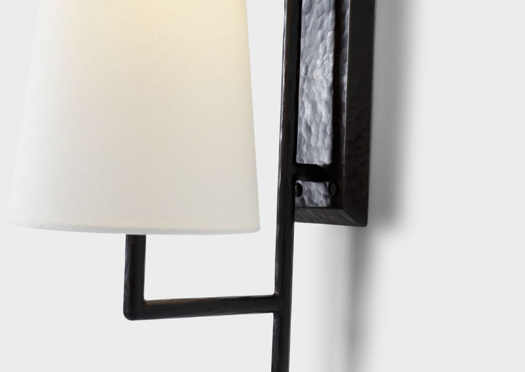 Ashton Large Single Sculpted Sconce | Aged Iron | Linen Shade