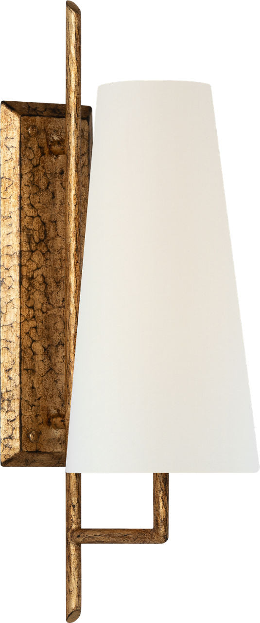Ashton Large Single Sculpted Sconce | Gilded Iron | Linen Shade