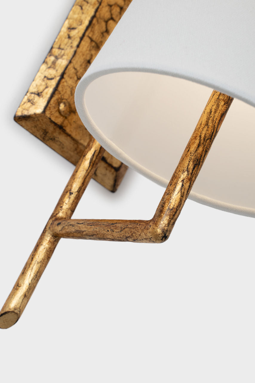 Ashton Large Single Sculpted Sconce | Gilded Iron | Linen Shade
