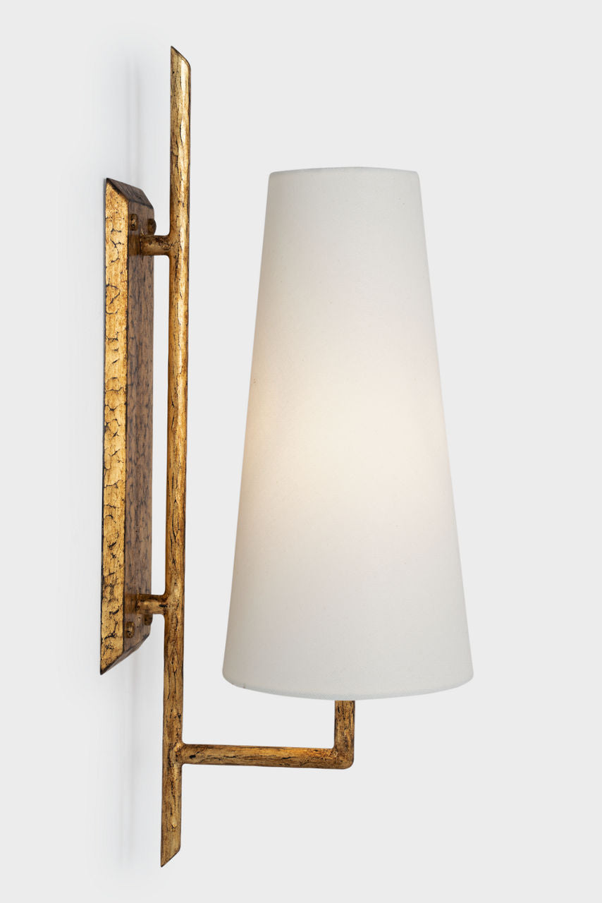 Ashton Large Single Sculpted Sconce | Gilded Iron | Linen Shade