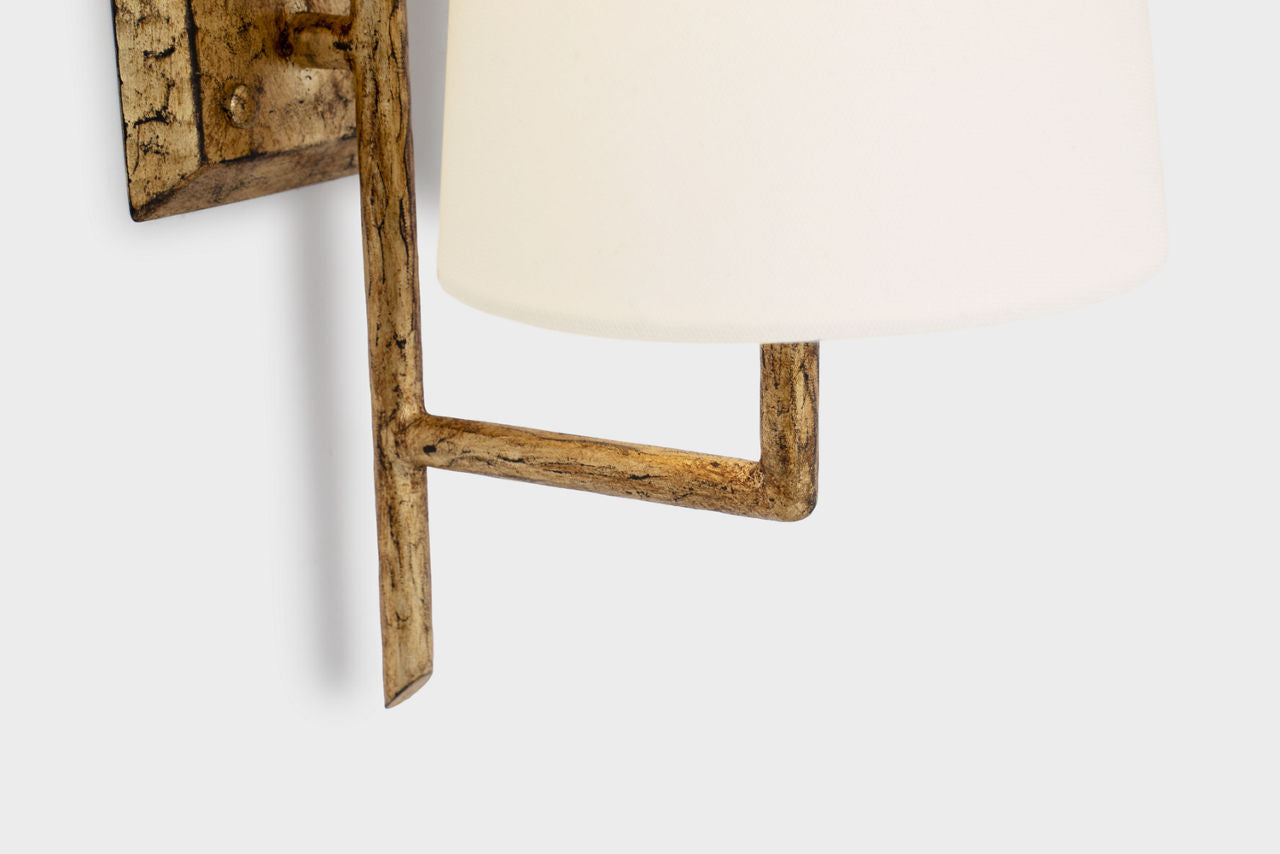 Ashton Large Single Sculpted Sconce | Gilded Iron | Linen Shade