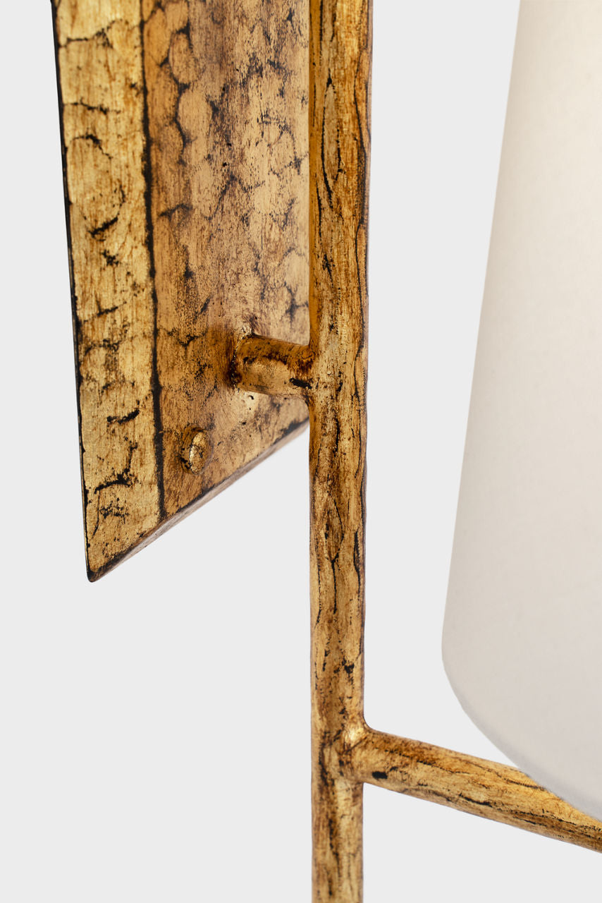 Ashton Large Single Sculpted Sconce | Gilded Iron | Linen Shade