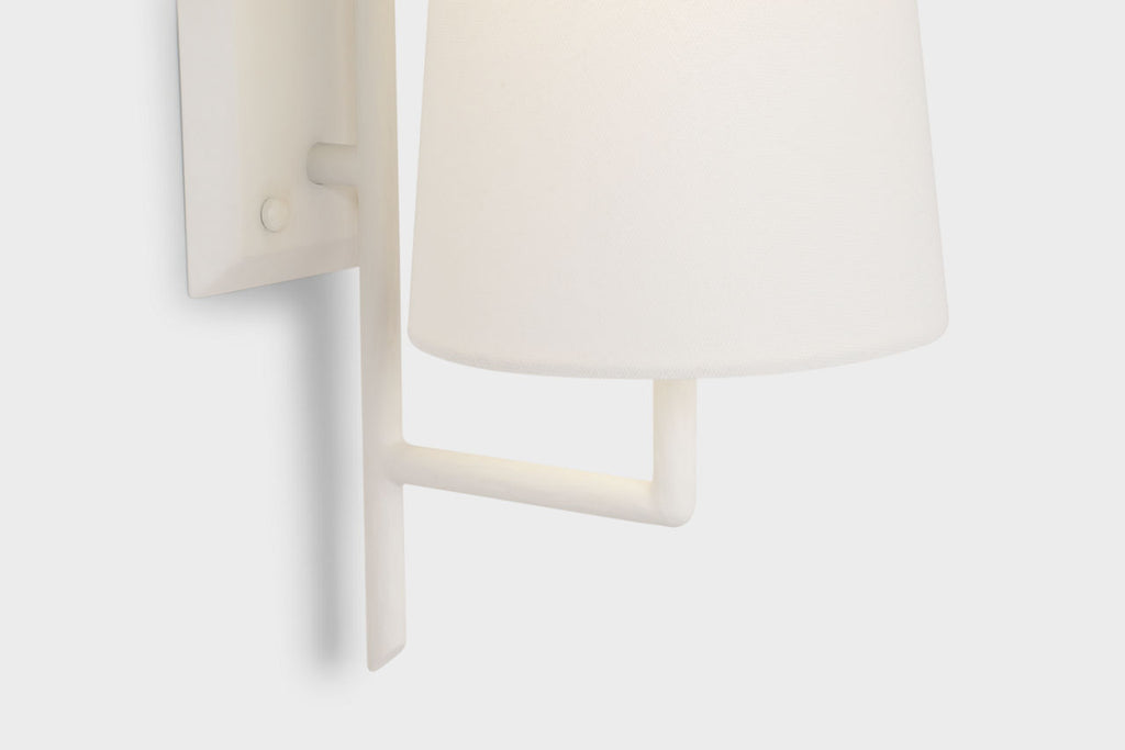 Ashton Large Single Sculpted Sconce | Plaster White | Linen Shade
