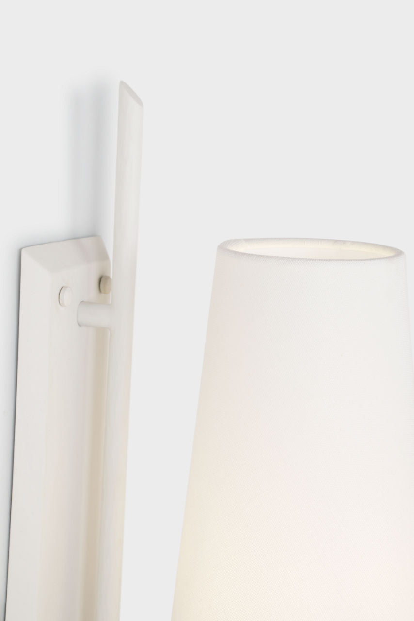Ashton Large Single Sculpted Sconce | Plaster White | Linen Shade