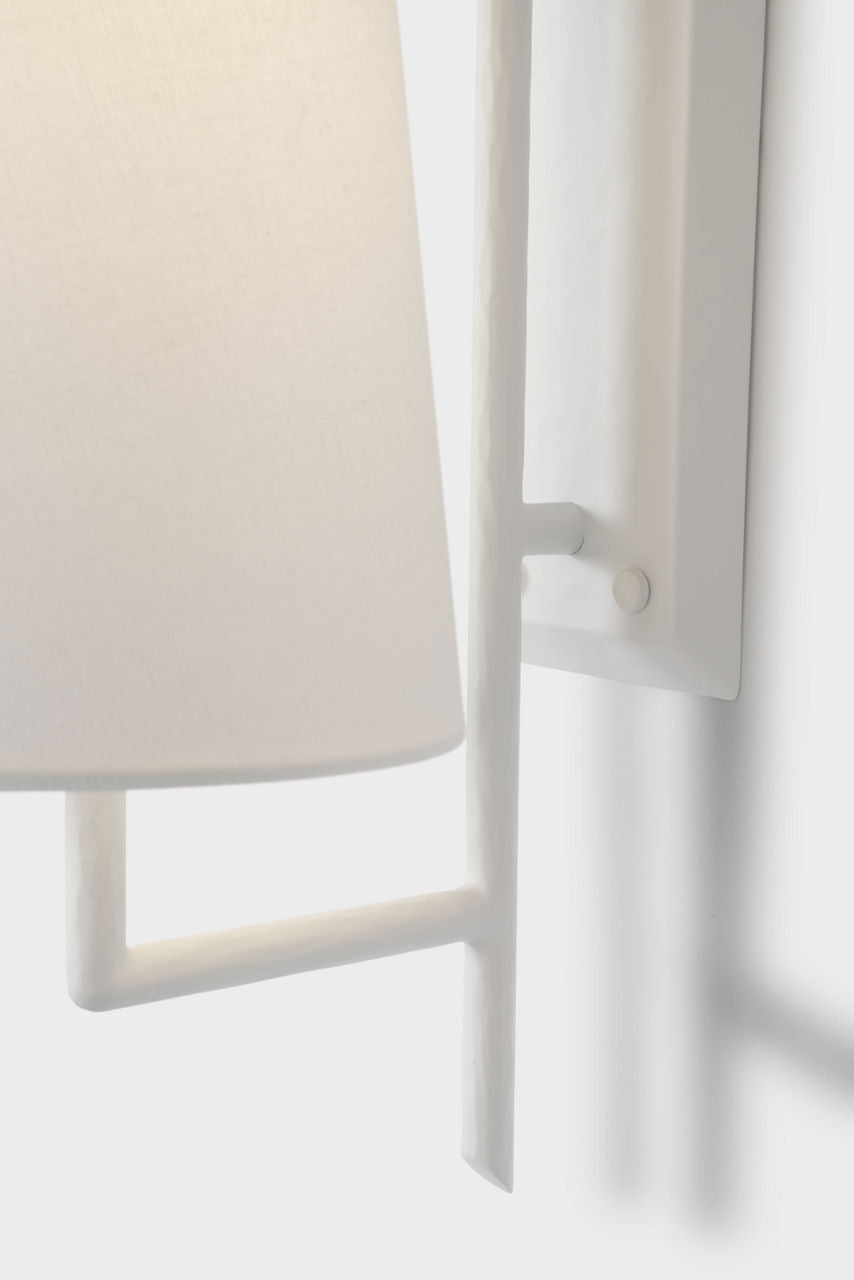 Ashton Large Single Sculpted Sconce | Plaster White | Linen Shade