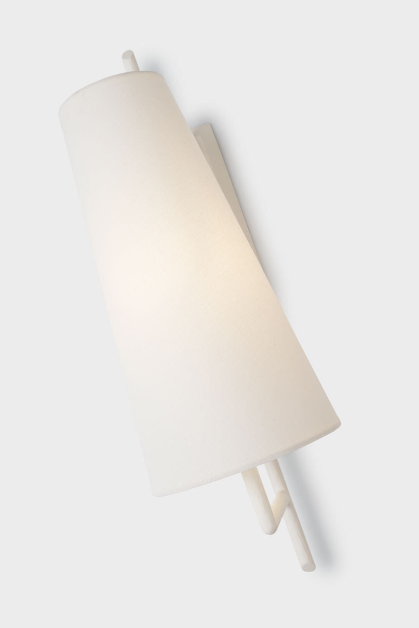 Ashton Large Single Sculpted Sconce | Plaster White | Linen Shade