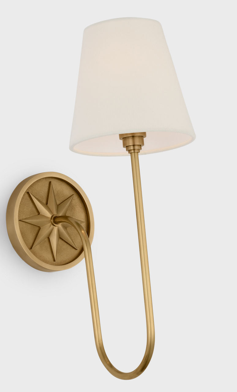 Polaris 17" Single Sconce | Antique-Burnished Brass | Linen Shade