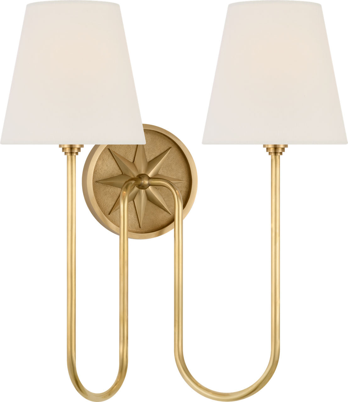 Polaris 17" Double Sconce | Antique-Burnished Brass | Linen Shades
