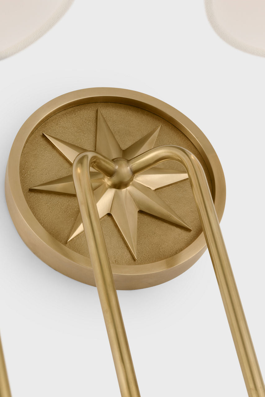Polaris 17" Double Sconce | Antique-Burnished Brass | Linen Shades