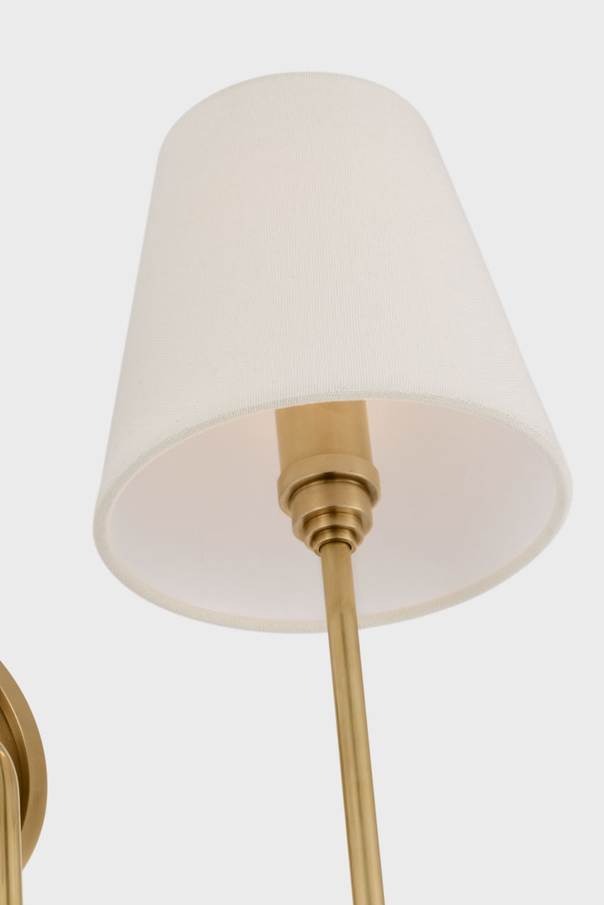 Polaris 17" Double Sconce | Antique-Burnished Brass | Linen Shades