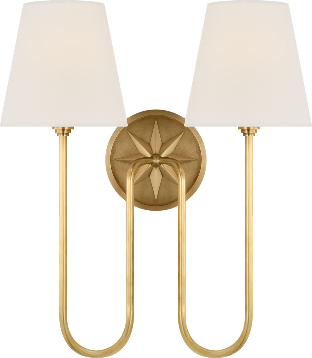 Polaris 17" Double Sconce | Antique-Burnished Brass | Linen Shades