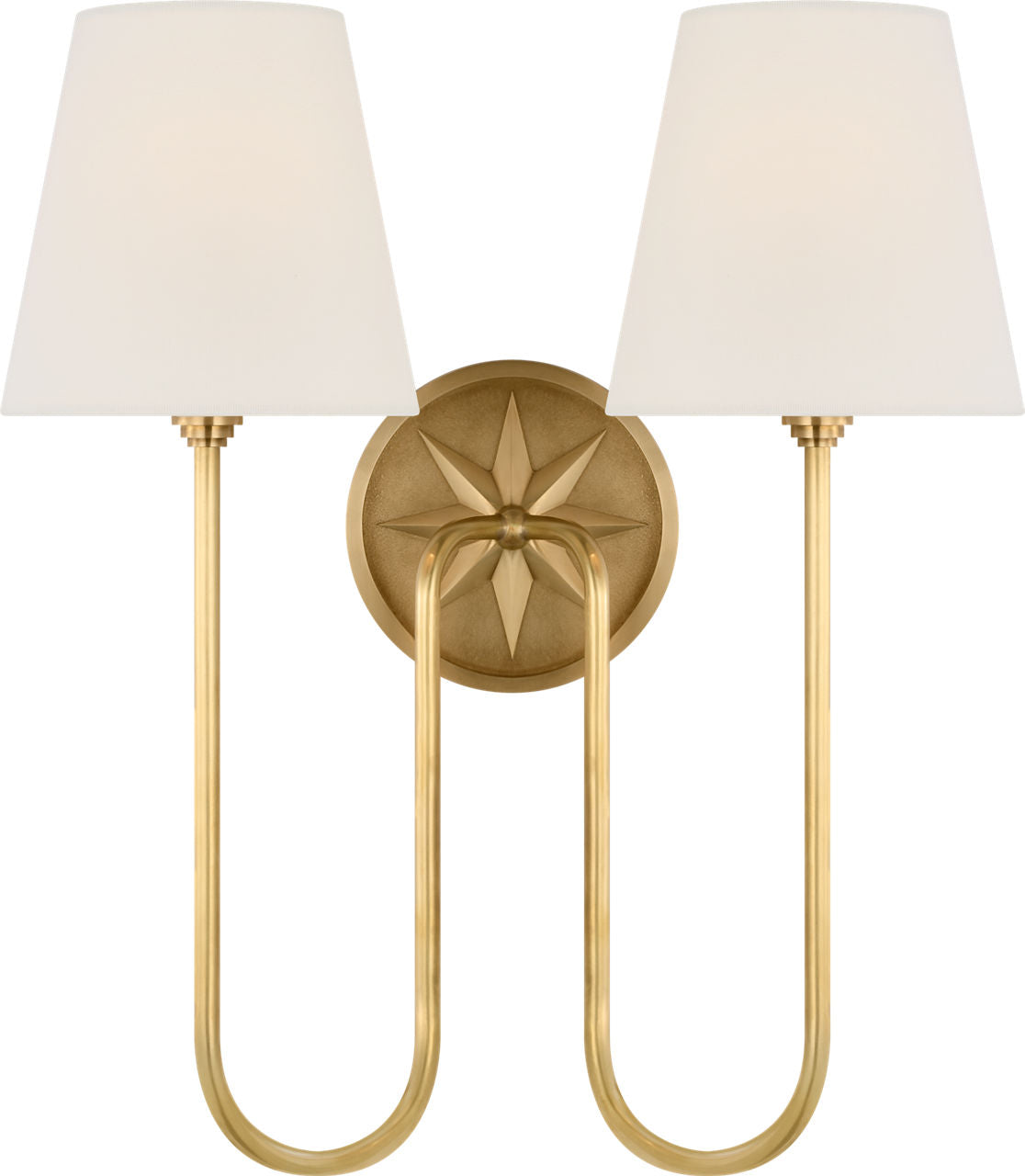 Polaris 17" Double Sconce | Antique-Burnished Brass | Linen Shades
