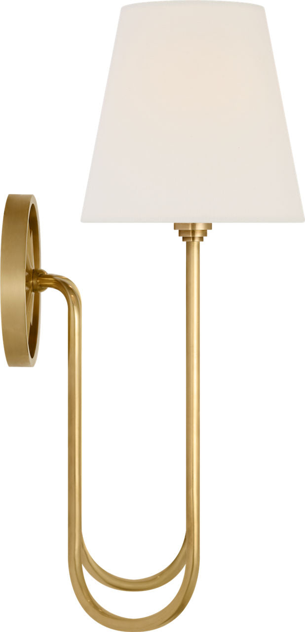 Polaris 17" Double Sconce | Antique-Burnished Brass | Linen Shades