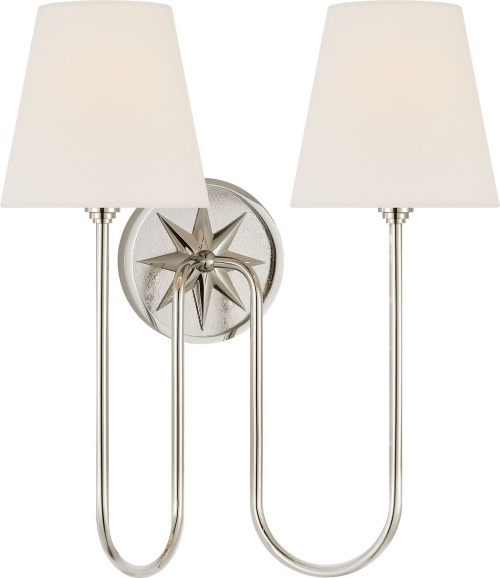 Polaris 17" Double Sconce | Polished Nickel | Linen Shades