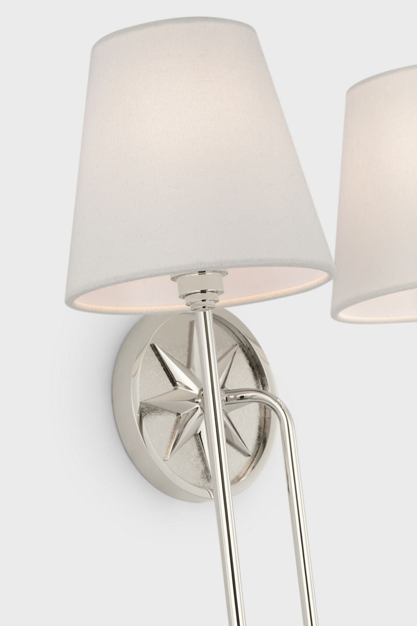 Polaris 17" Double Sconce | Polished Nickel | Linen Shades