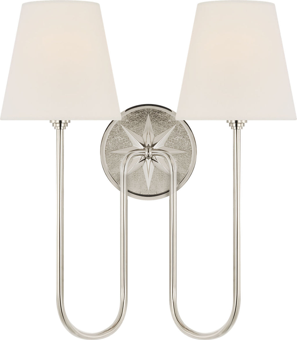 Polaris 17" Double Sconce | Polished Nickel | Linen Shades