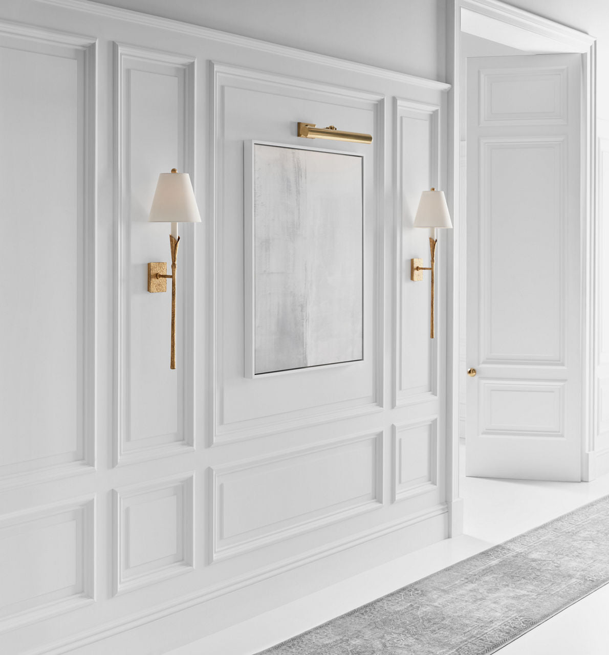 Aiden Large Tail Sconce | Gilded Iron | Linen Shade