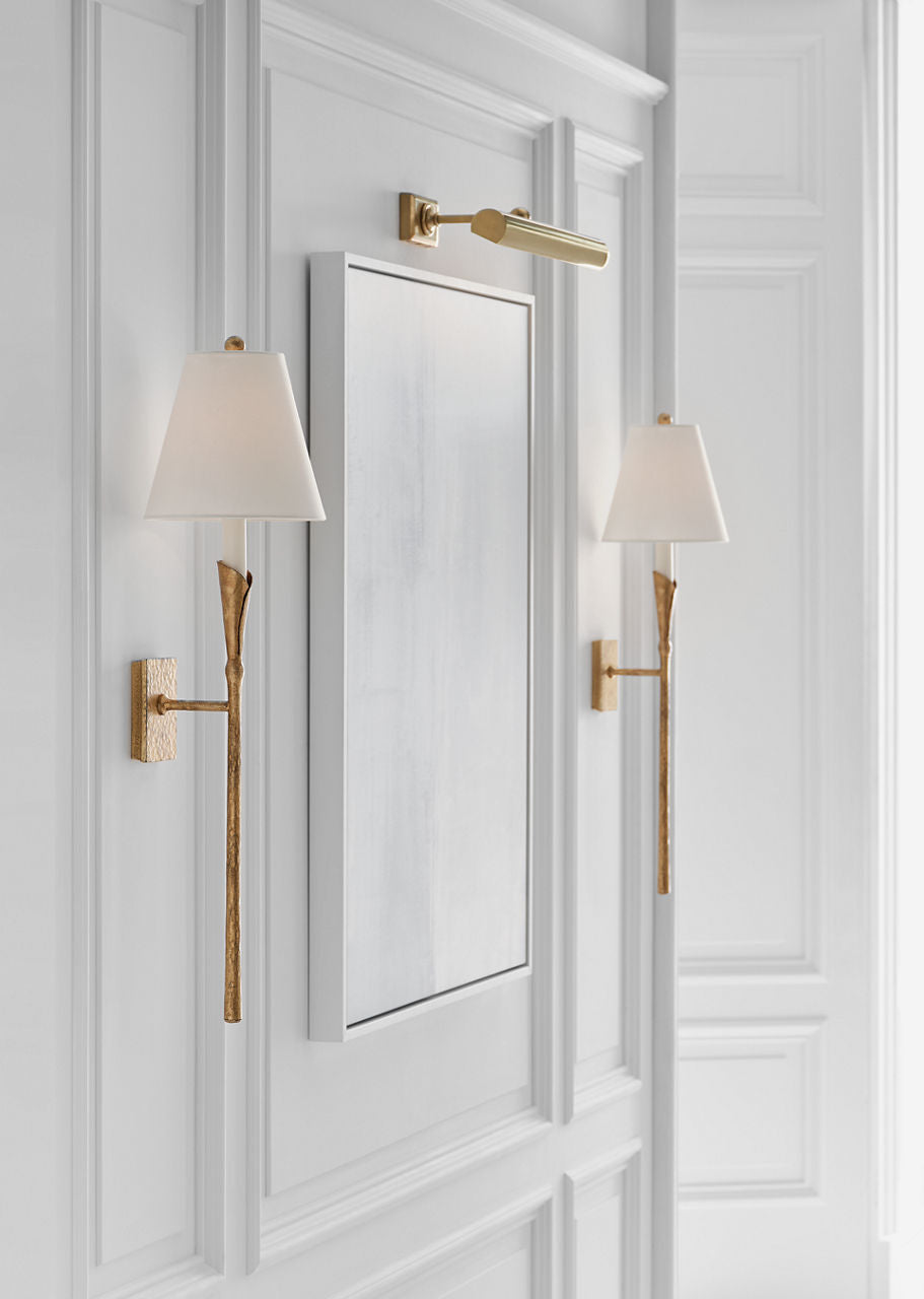 Aiden Large Tail Sconce | Gilded Iron | Linen Shade