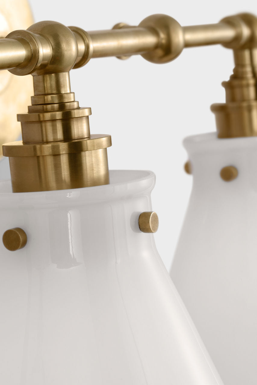Parkington 32" Four Light Bath Bar | Antique-Burnished Brass | White Glass