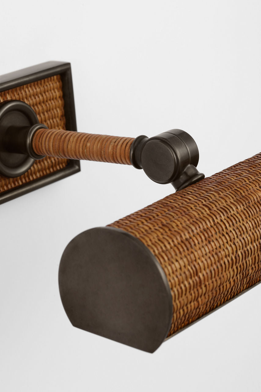 Halwell 8" Picture Light | Bronze and Natural Woven Rattan