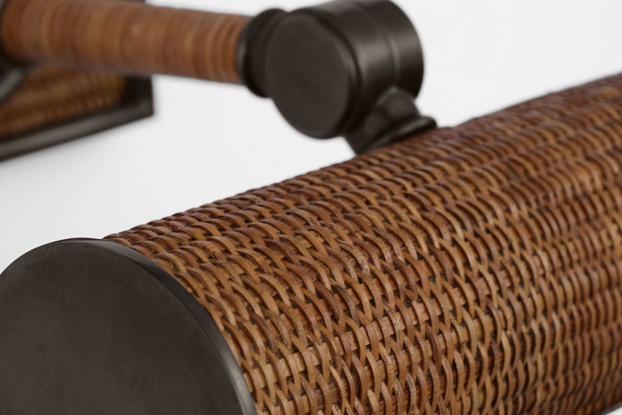 Halwell 8" Picture Light | Bronze and Natural Woven Rattan