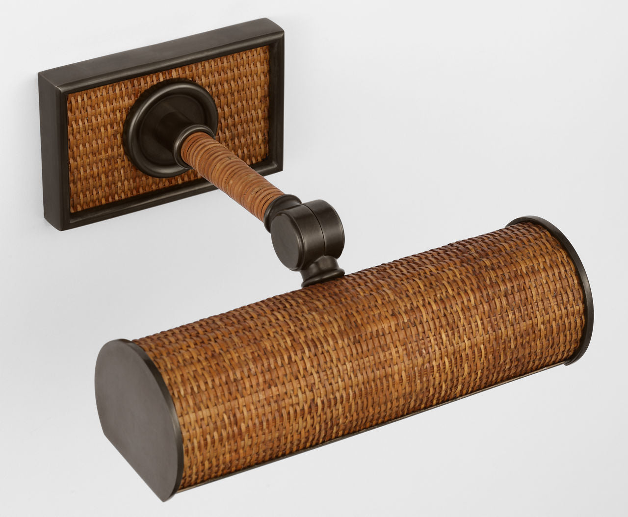 Halwell 8" Picture Light | Bronze and Natural Woven Rattan